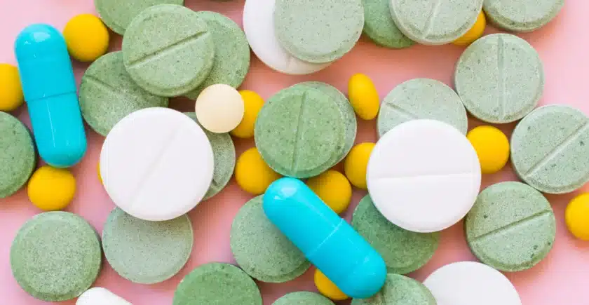 A multi-color assortment of pills